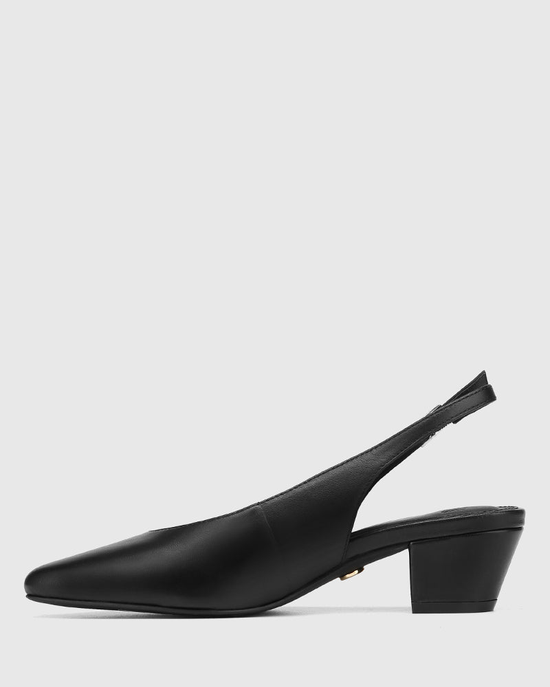 Cove Black Leather Slingback