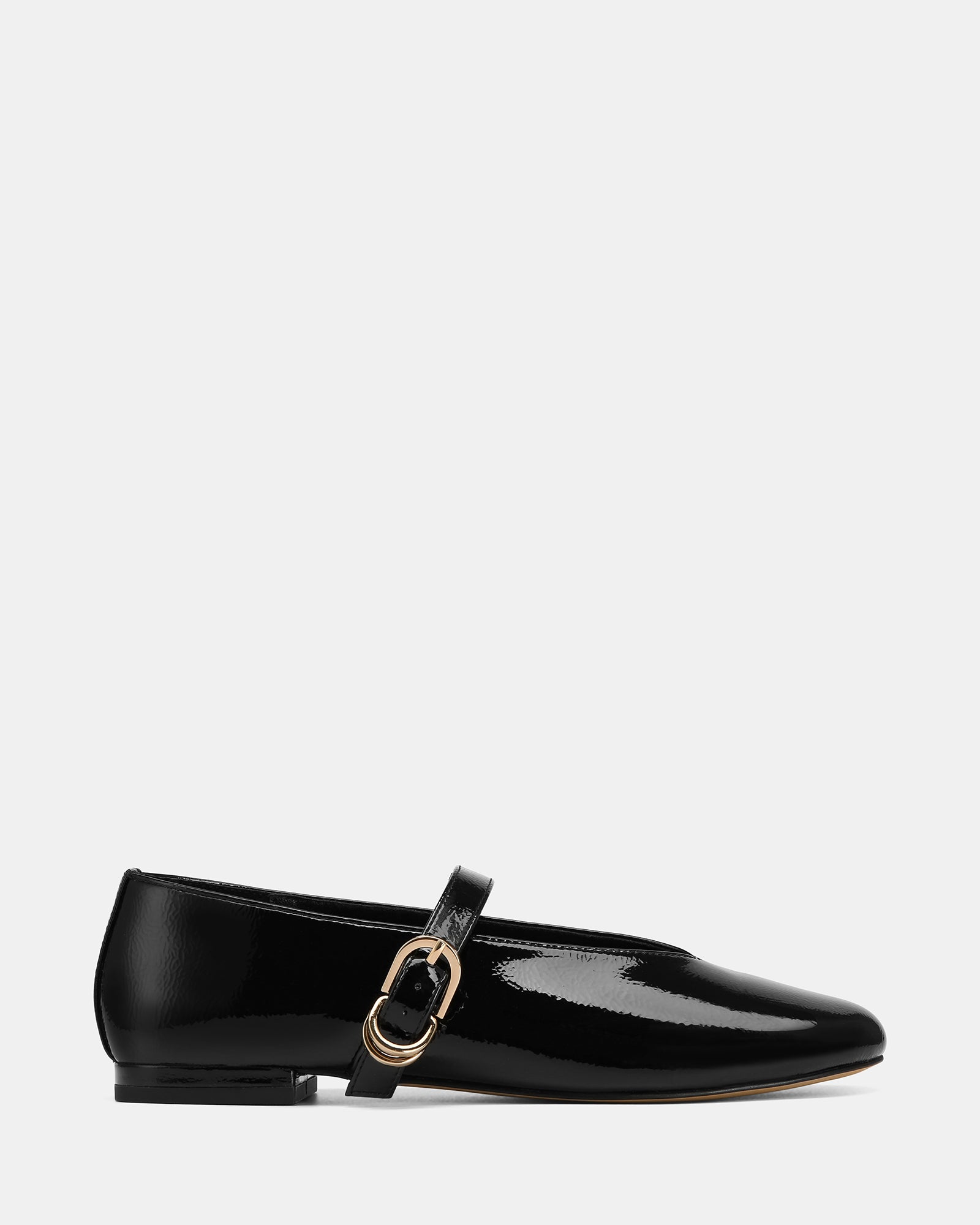 Dakota Black Crinkle Patent Leather Flat Mary Janes