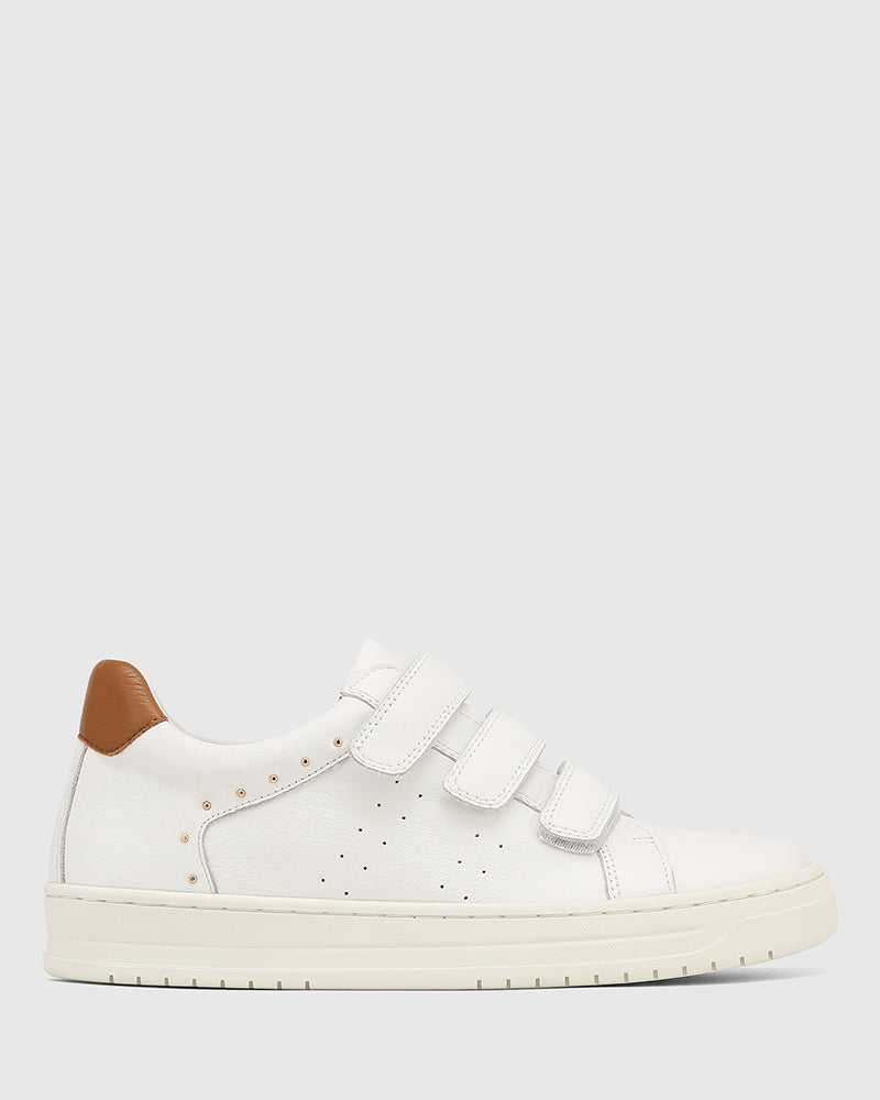 Deanne White and Camel Trim Leather Sneaker