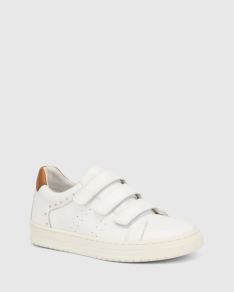 Deanne White and Camel Trim Leather Sneaker
