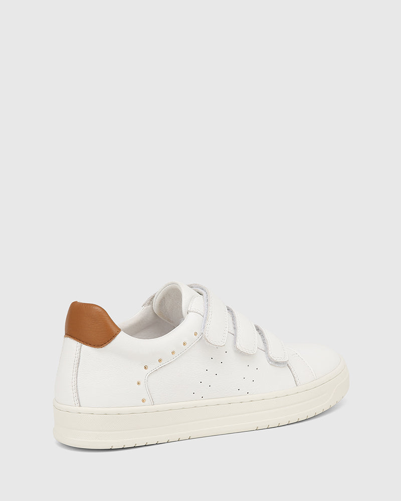 Deanne White and Camel Trim Leather Sneaker