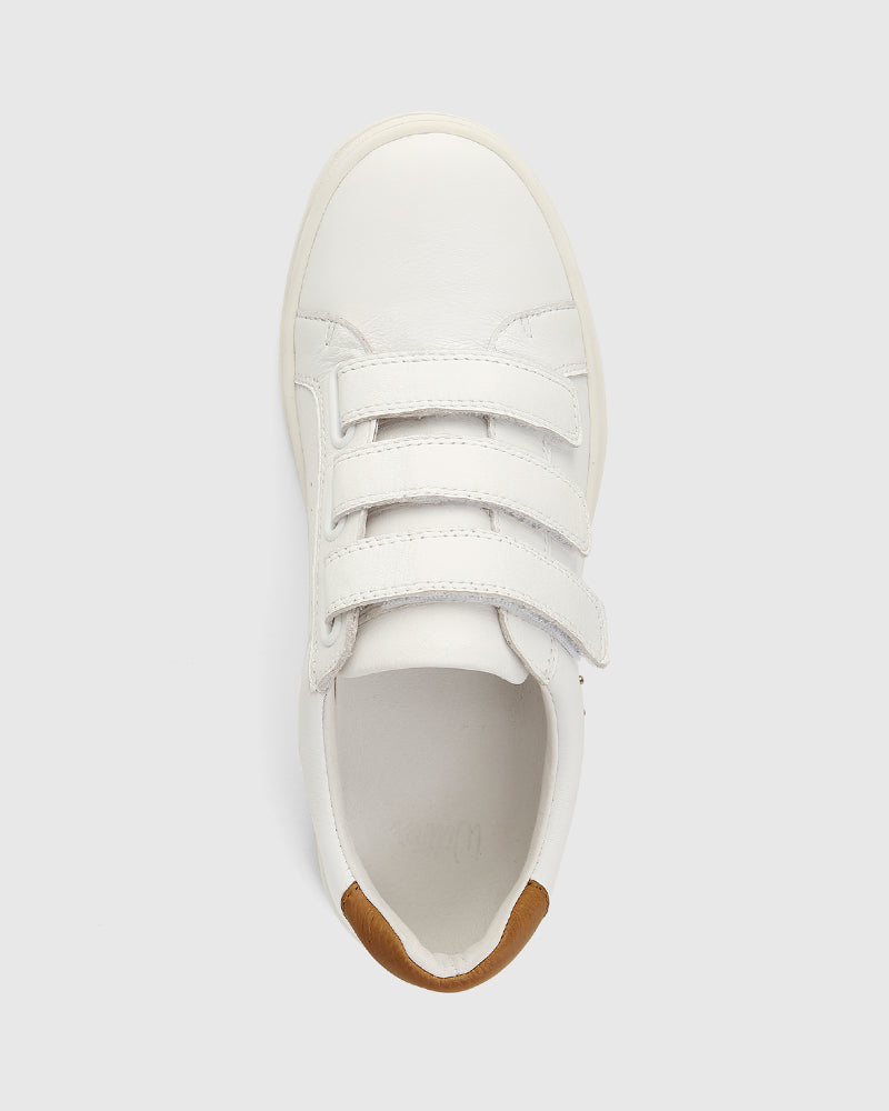 Deanne White and Camel Trim Leather Sneaker