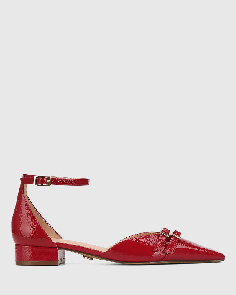 Divinia Red Crinkle Patent Leather Flat