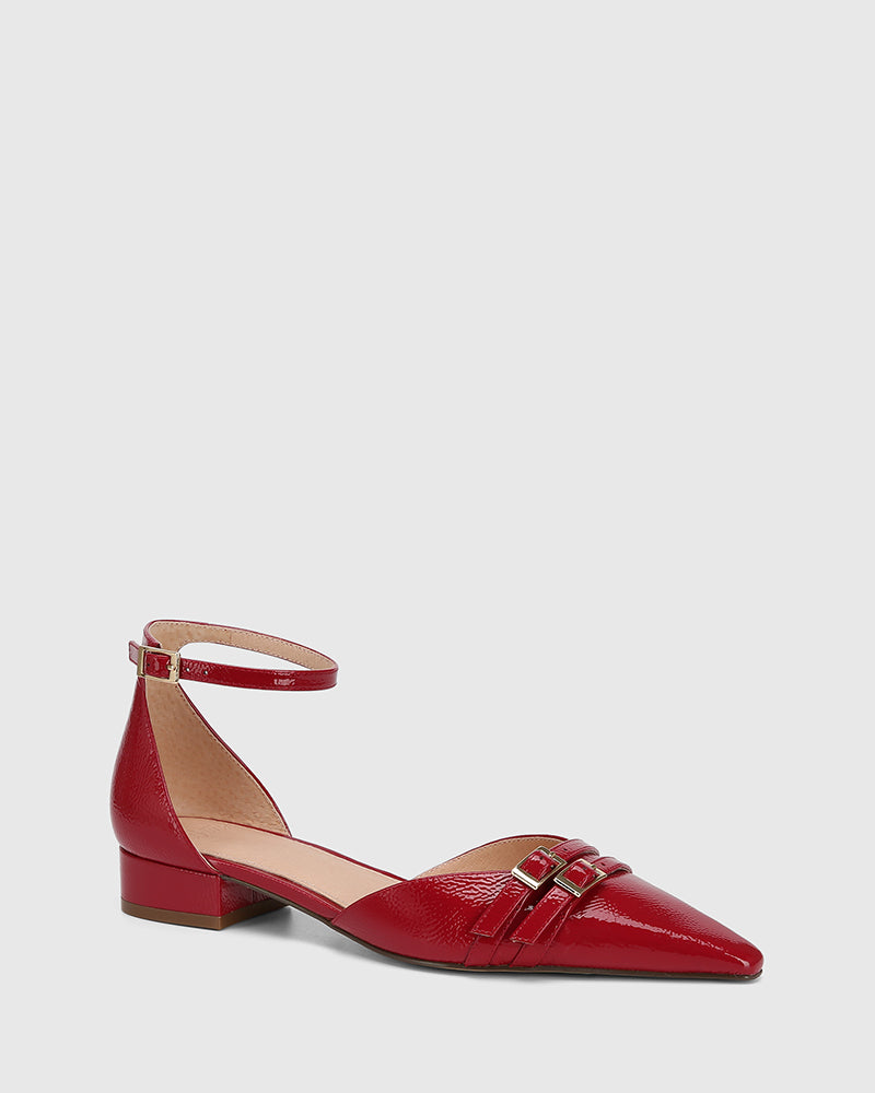 Divinia Red Crinkle Patent Leather Flat