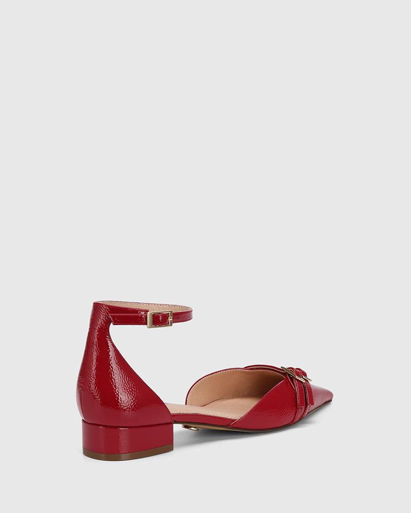 Divinia Red Crinkle Patent Leather Flat