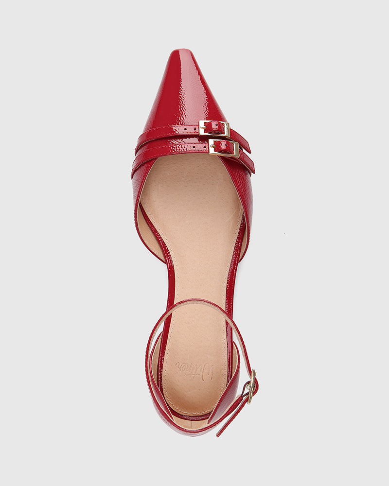 Divinia Red Crinkle Patent Leather Flat