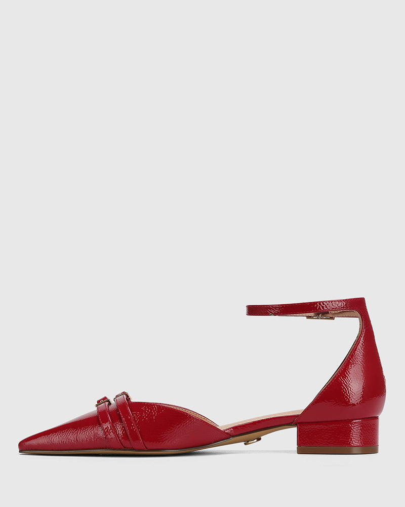 Divinia Red Crinkle Patent Leather Flat
