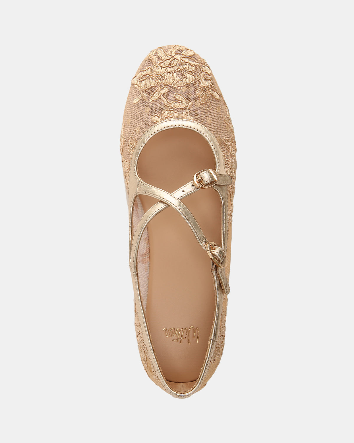 DOTTY BALLET FLATS CHAMPAGNE LACE MESH/LEATHER