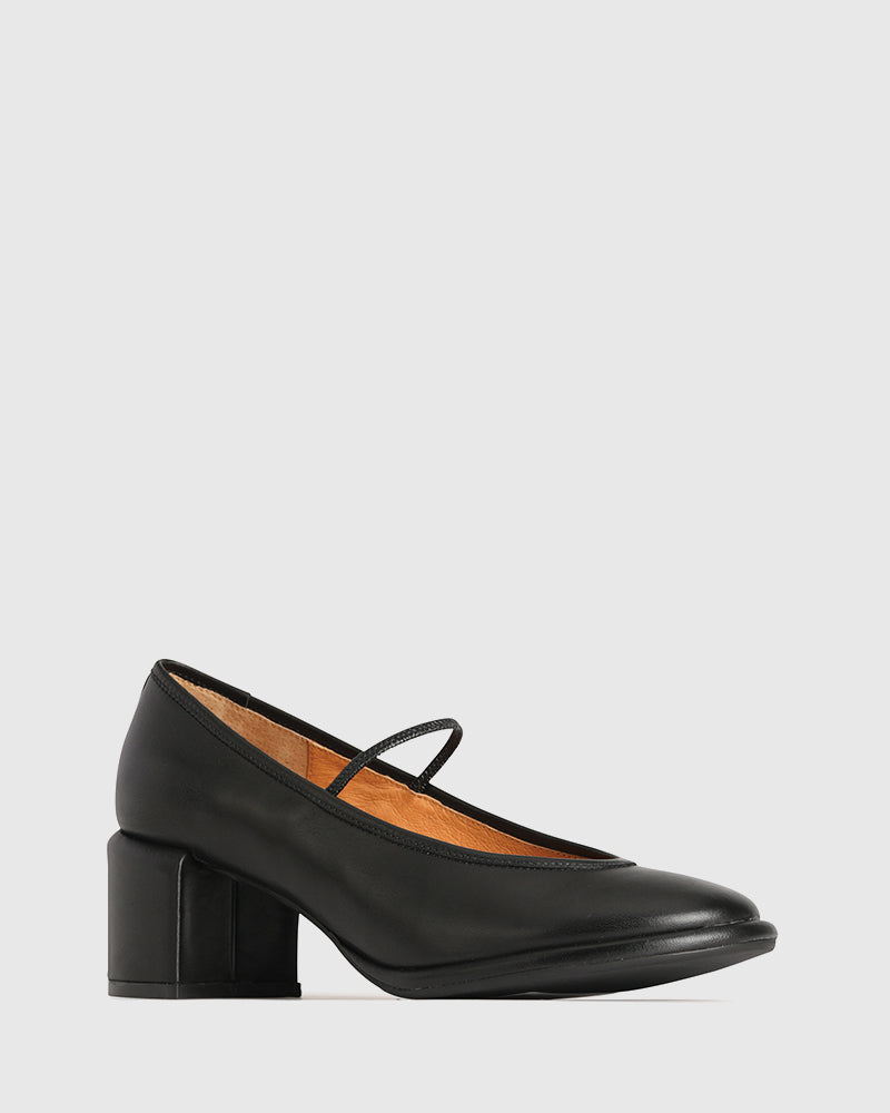 Darcella Black Leather Block Heel Mary Jane