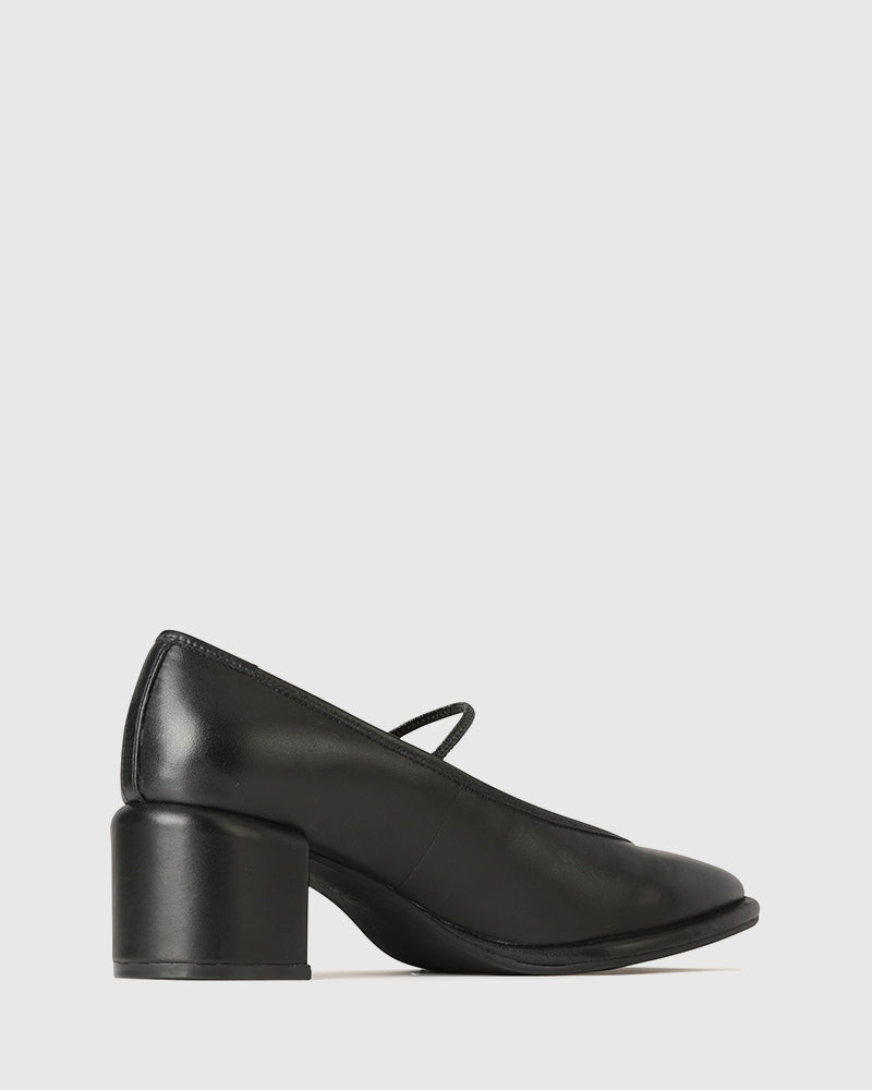 Darcella Black Leather Block Heel Mary Jane
