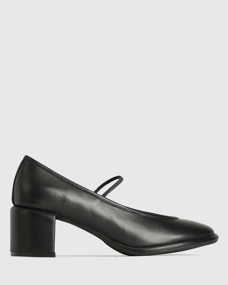 Darcella Black Leather Block Heel Mary Jane