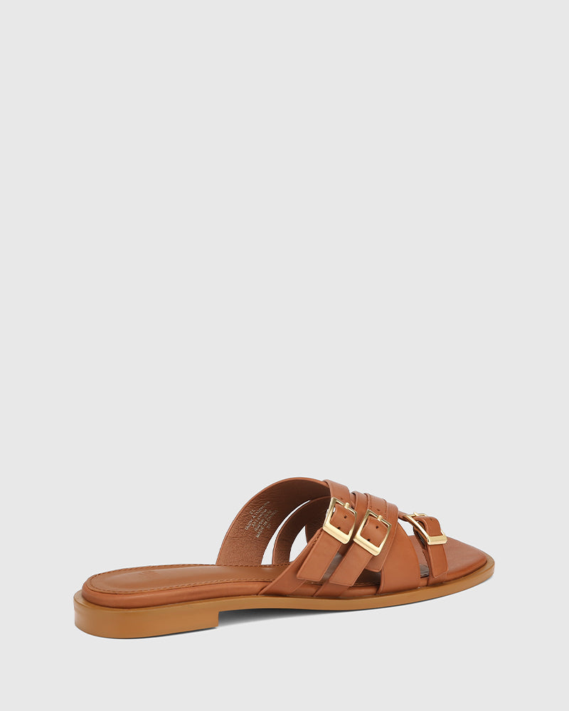 El Dark Cognac Leather Strappy Slide