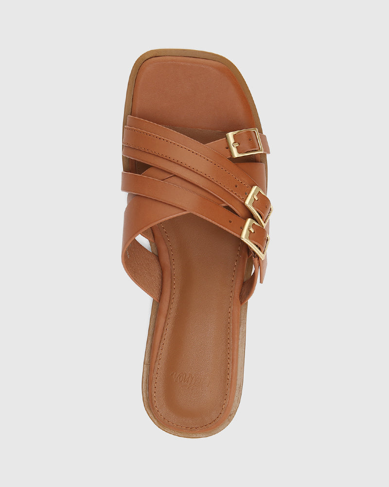 El Dark Cognac Leather Strappy Slide