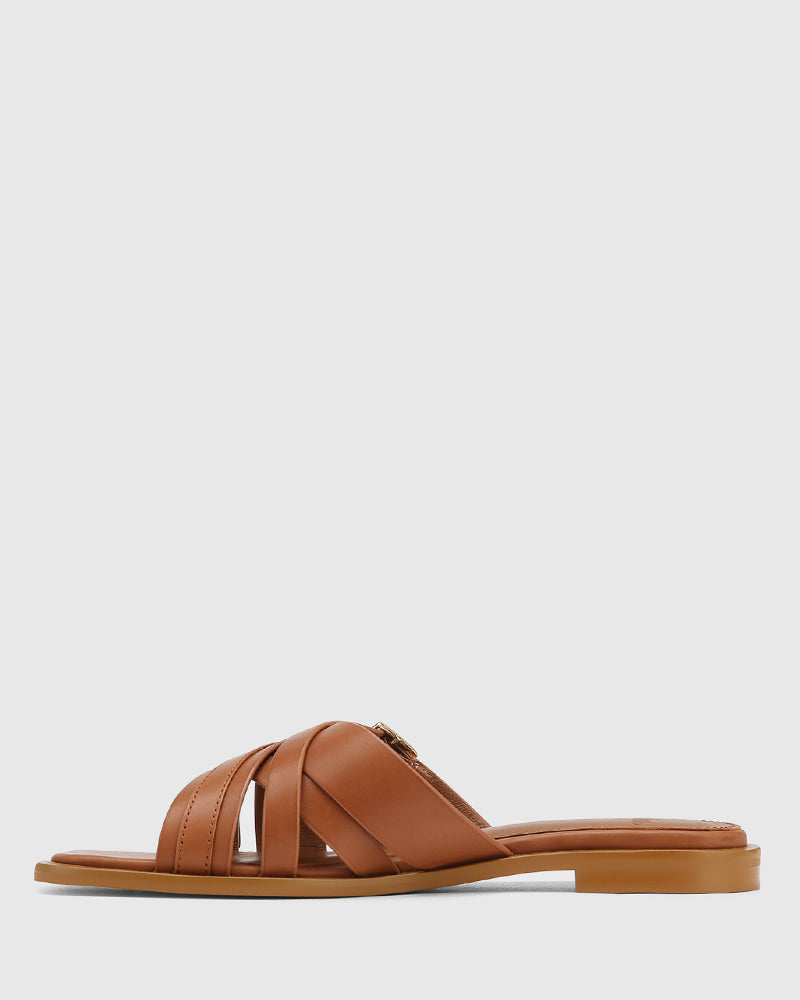El Dark Cognac Leather Strappy Slide