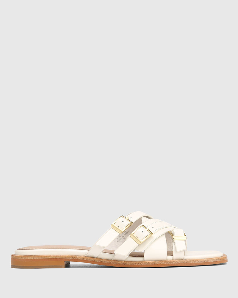 El Off White Leather Strappy Slide