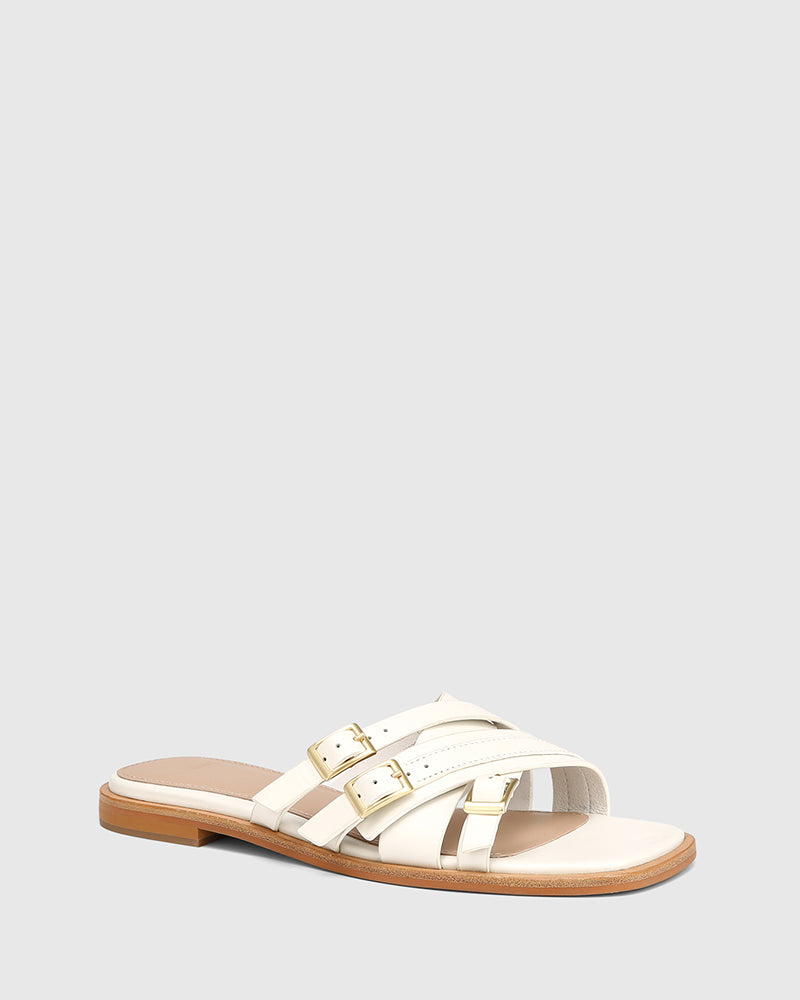 El Off White Leather Strappy Slide