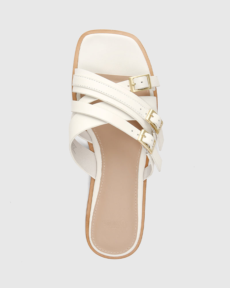 El Off White Leather Strappy Slide