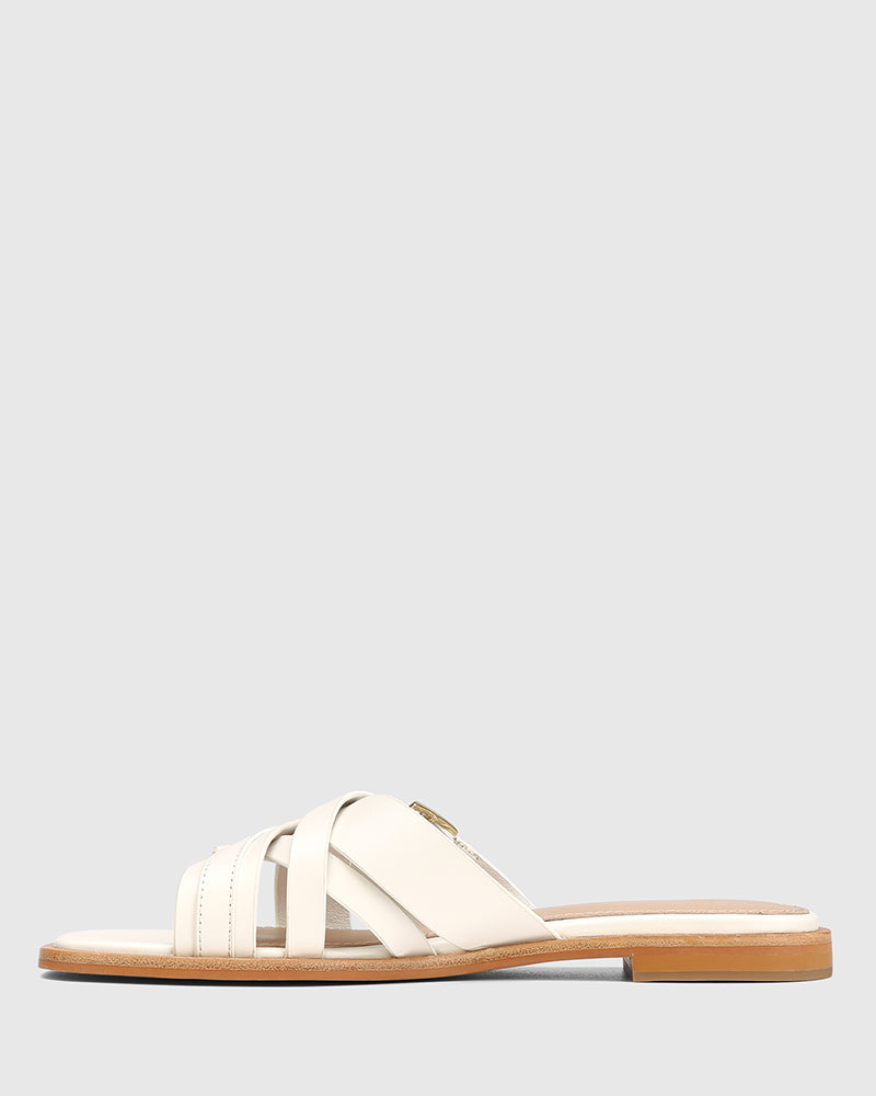 El Off White Leather Strappy Slide