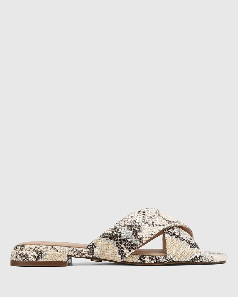Elsa Ecru Multi Snake Print Leather Slide