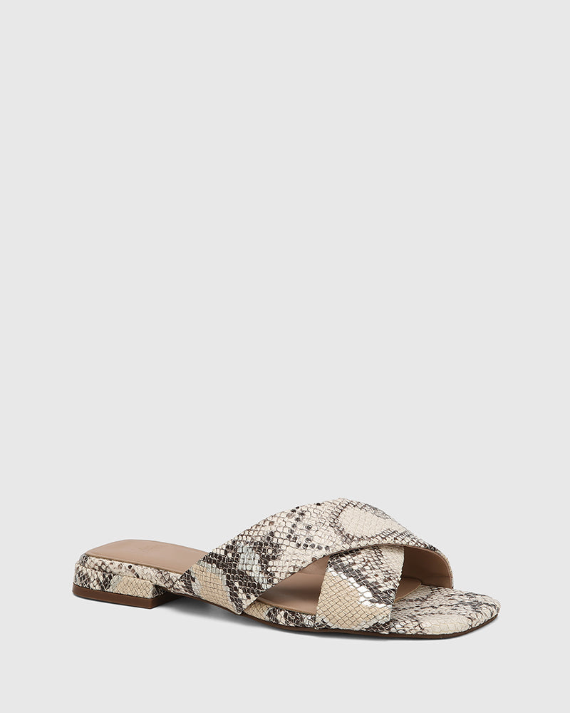 Elsa Ecru Multi Snake Print Leather Slide