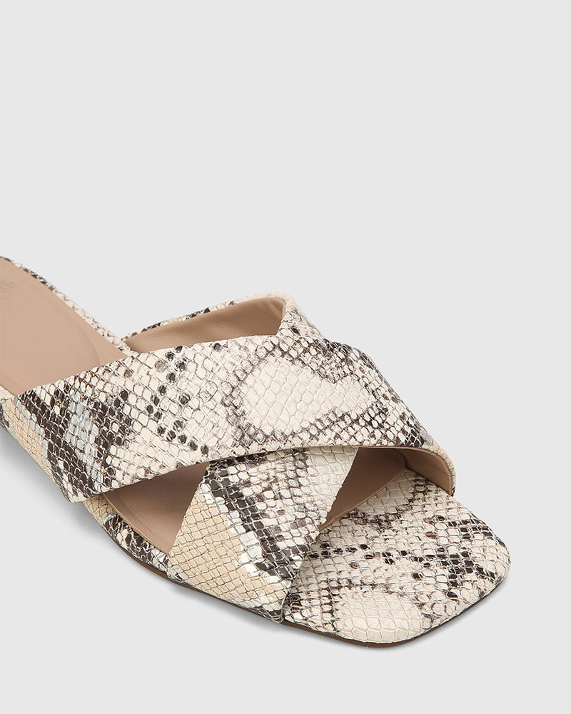 Elsa Ecru Multi Snake Print Leather Slide