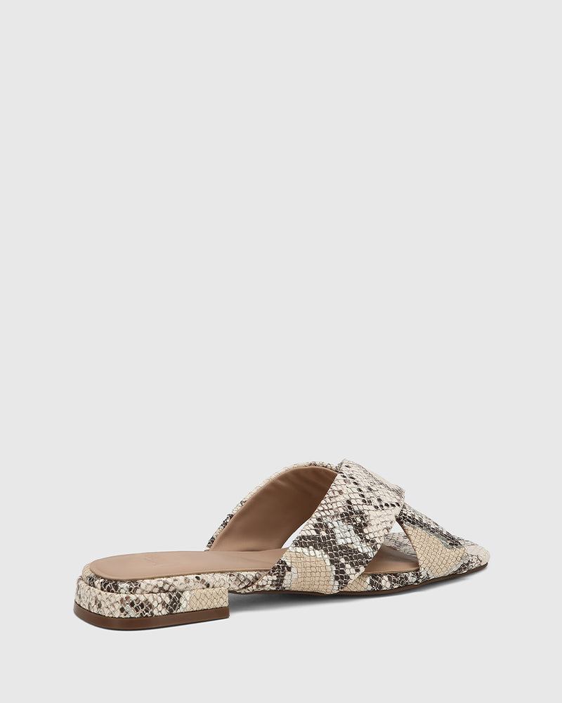 Elsa Ecru Multi Snake Print Leather Slide