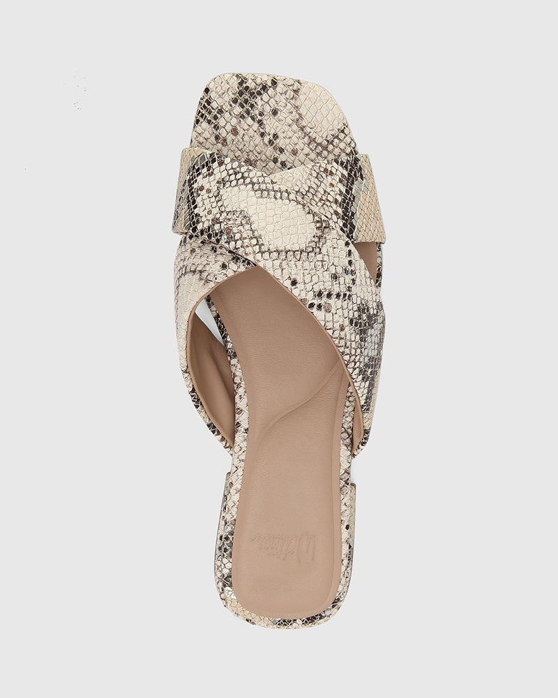 Elsa Ecru Multi Snake Print Leather Slide