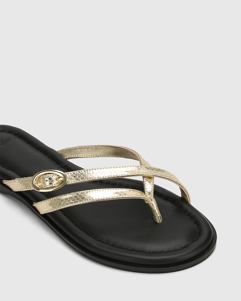 Esma Gold Reptile Embossed Leather Thong