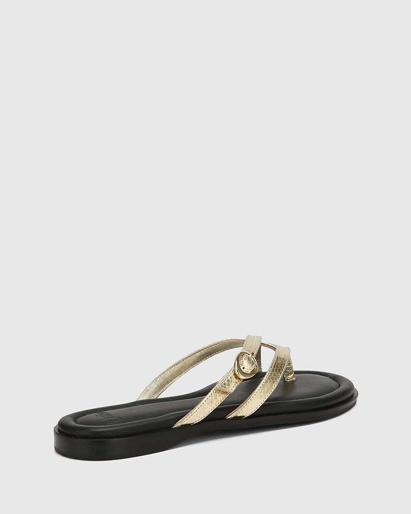 Esma Gold Reptile Embossed Leather Thong