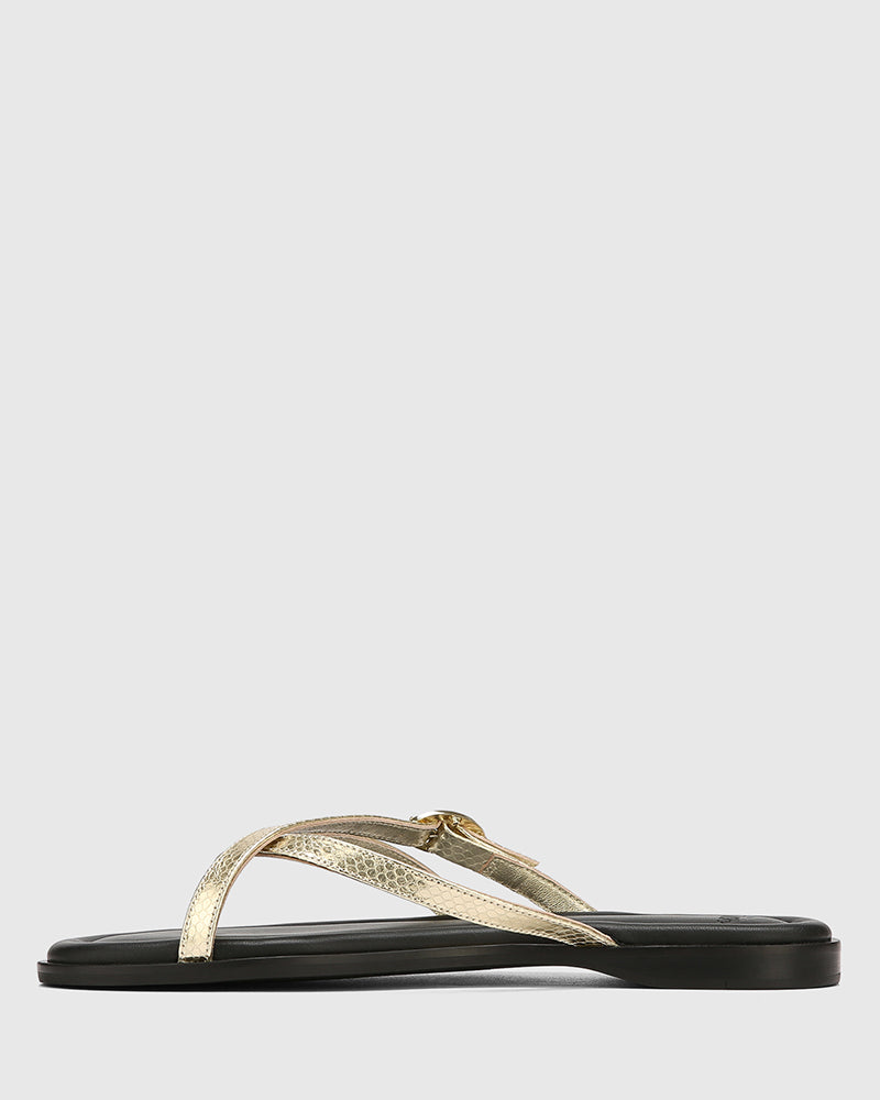Esma Gold Reptile Embossed Leather Thong