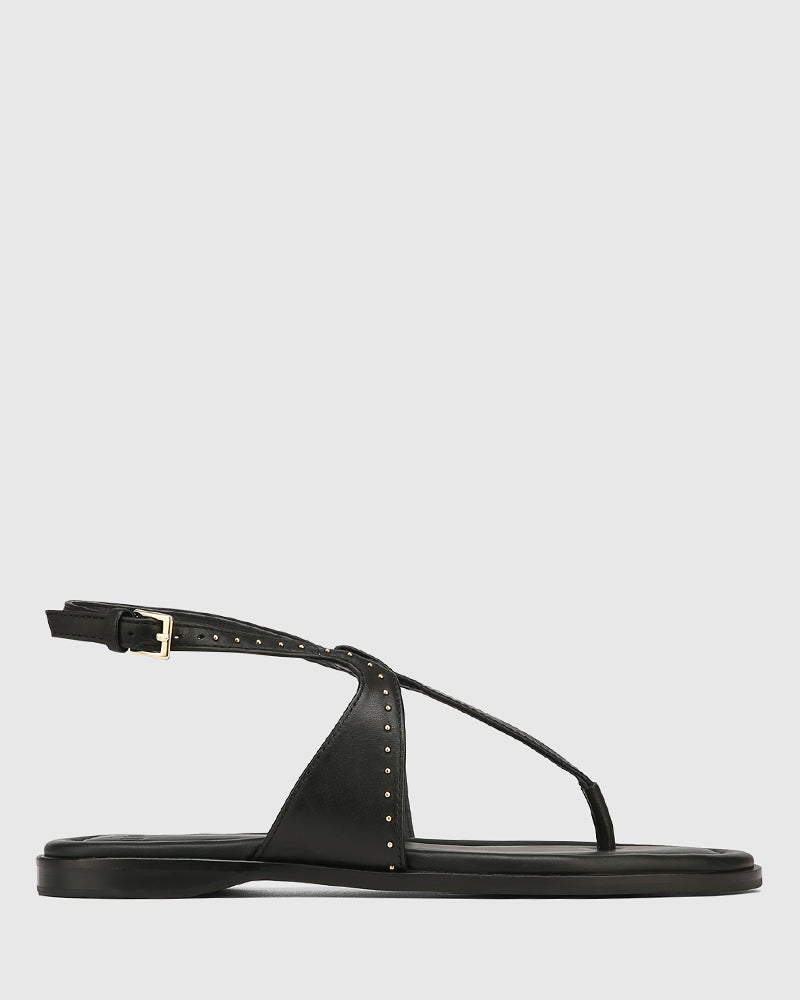 Espen Black Leather Thong