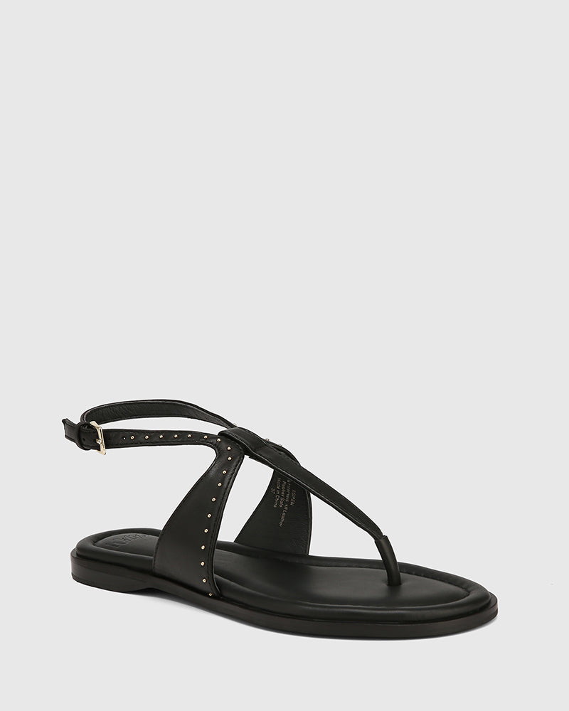 Espen Black Leather Thong