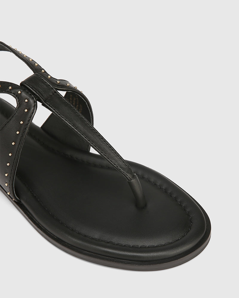 Espen Black Leather Thong