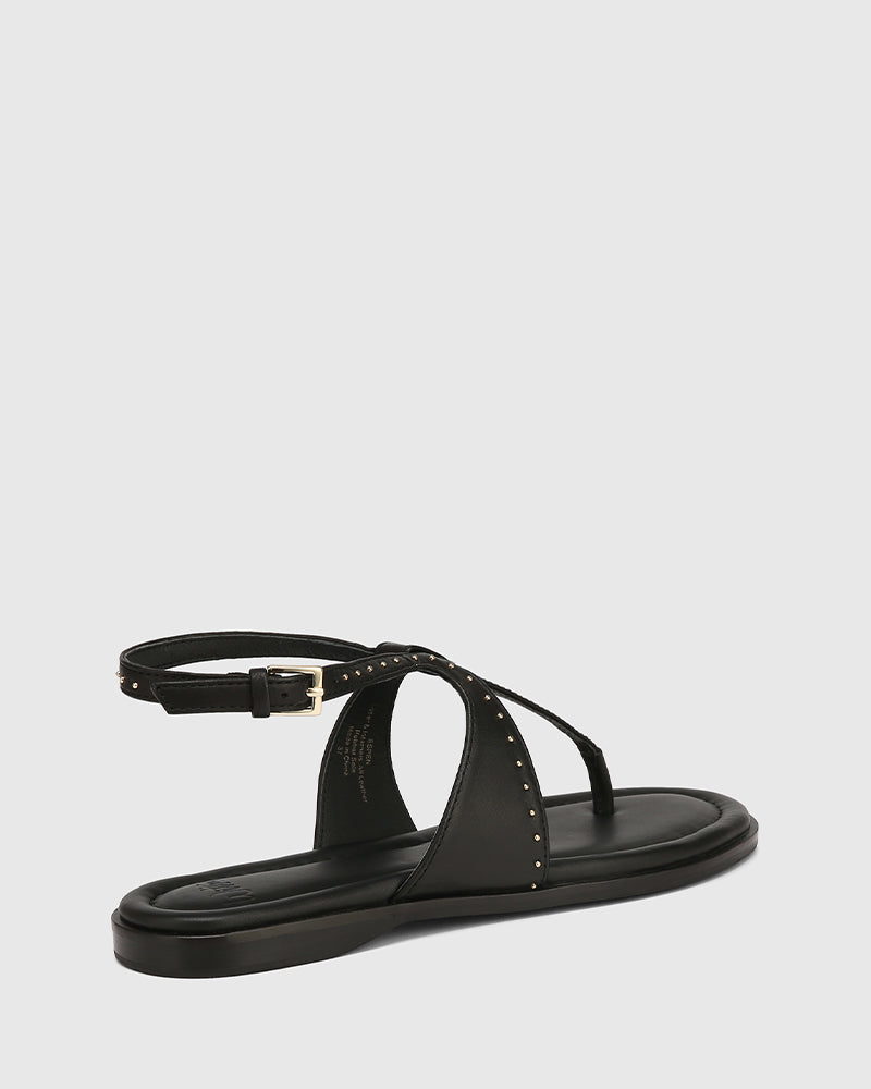 Espen Black Leather Thong