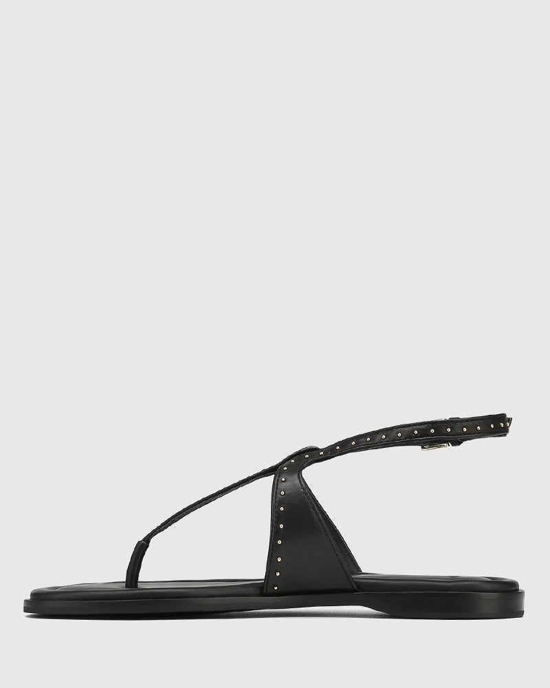 Espen Black Leather Thong