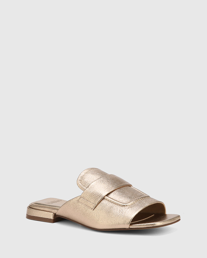 Euginia Champagne Metallic Pebbled Leather Slide