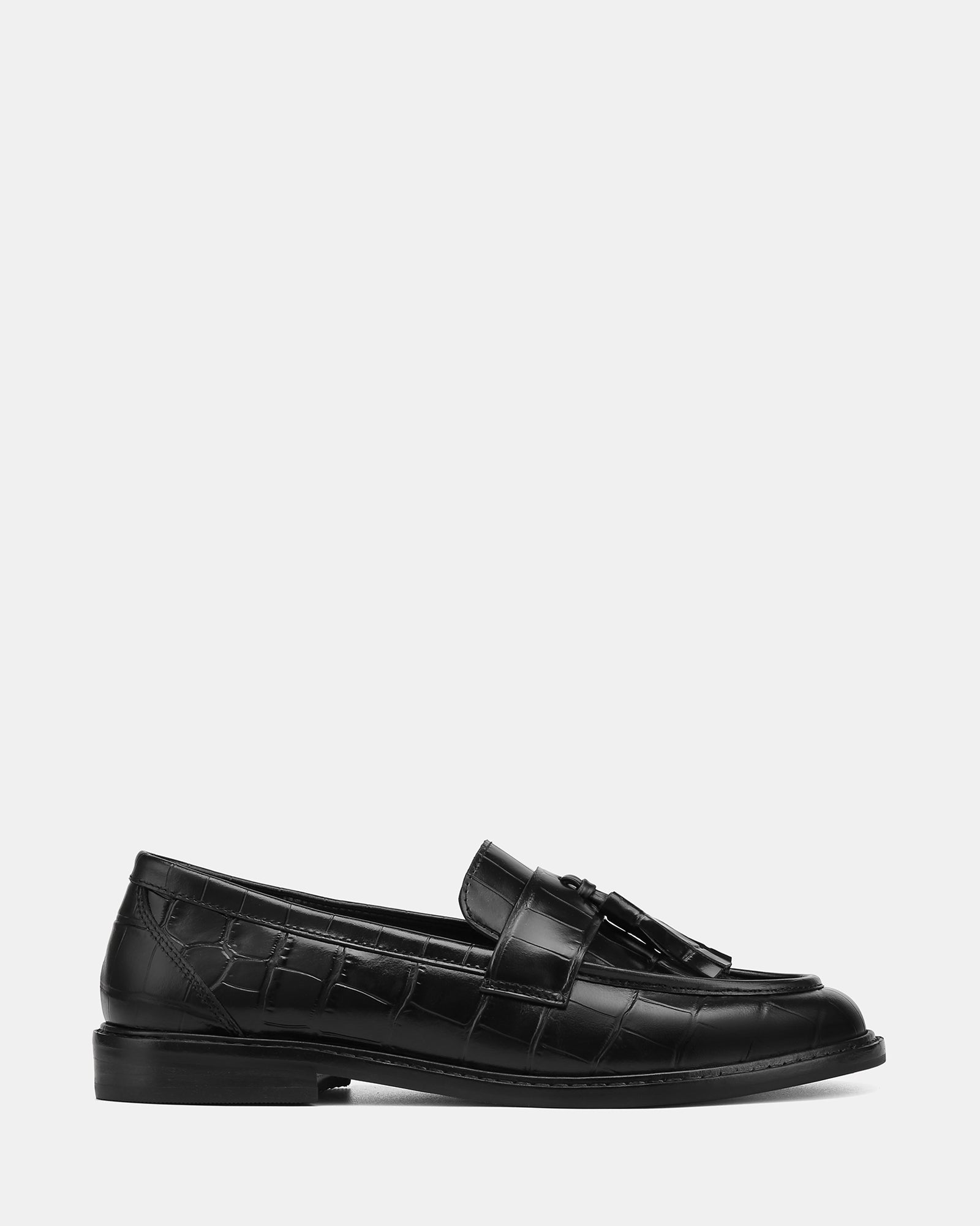 Evelyn Black Croc Embossed Leather Loafer
