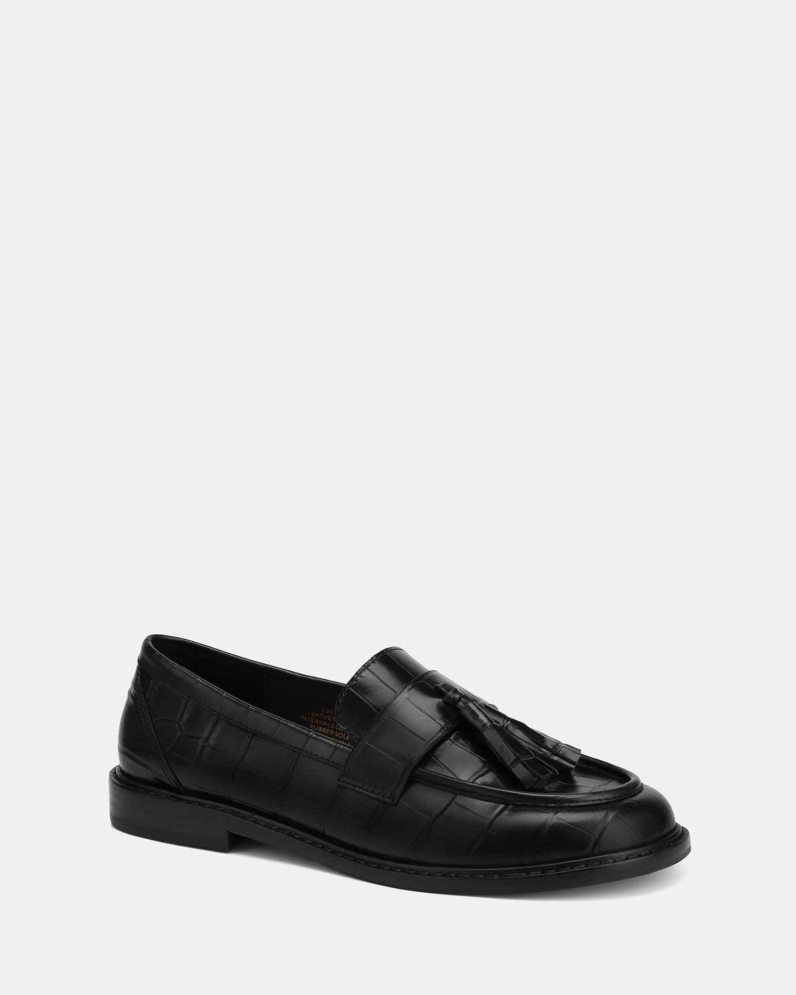 Evelyn Black Croc Embossed Leather Loafer