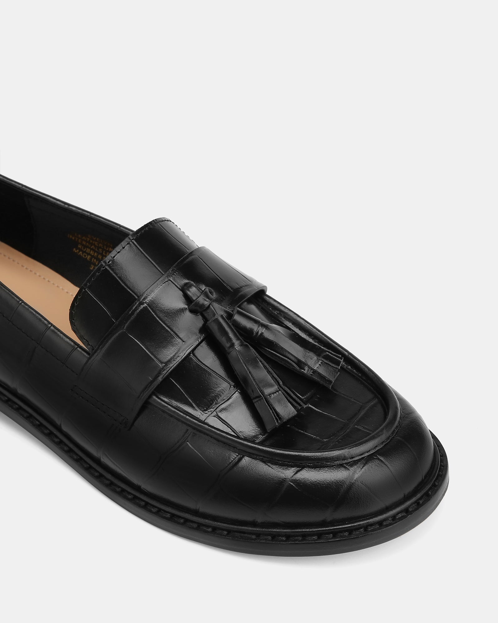 Evelyn Black Croc Embossed Leather Loafer