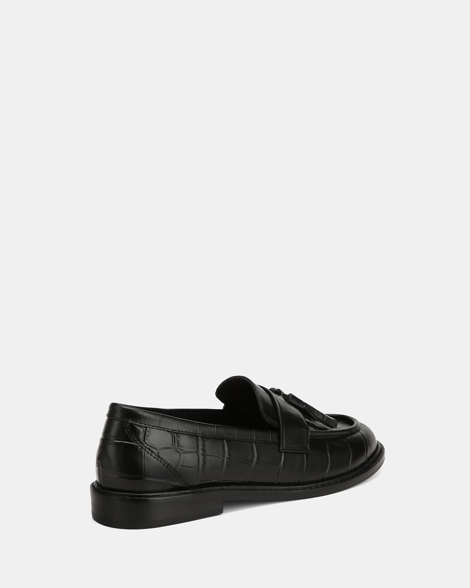 Evelyn Black Croc Embossed Leather Loafer