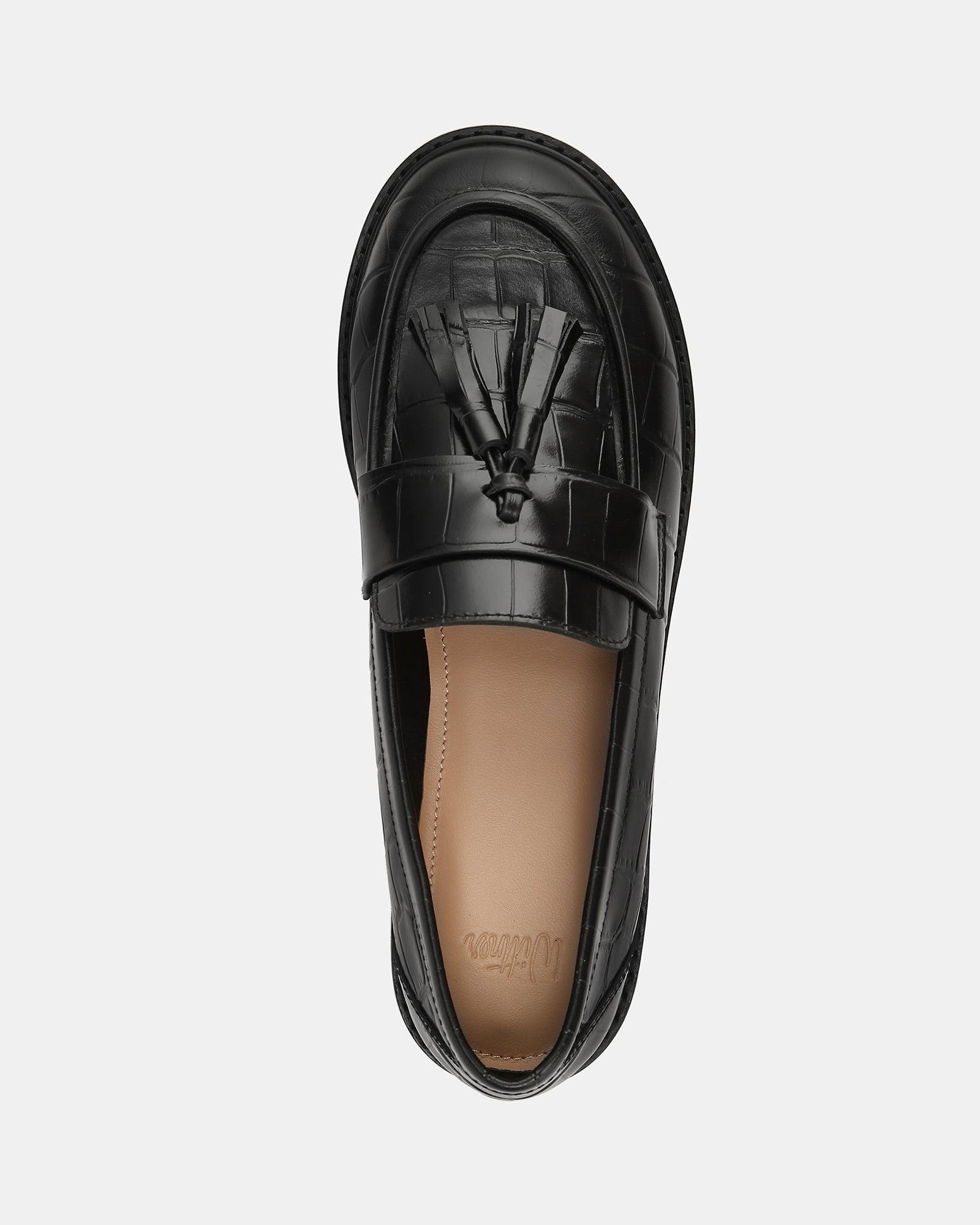 Evelyn Black Croc Embossed Leather Loafer