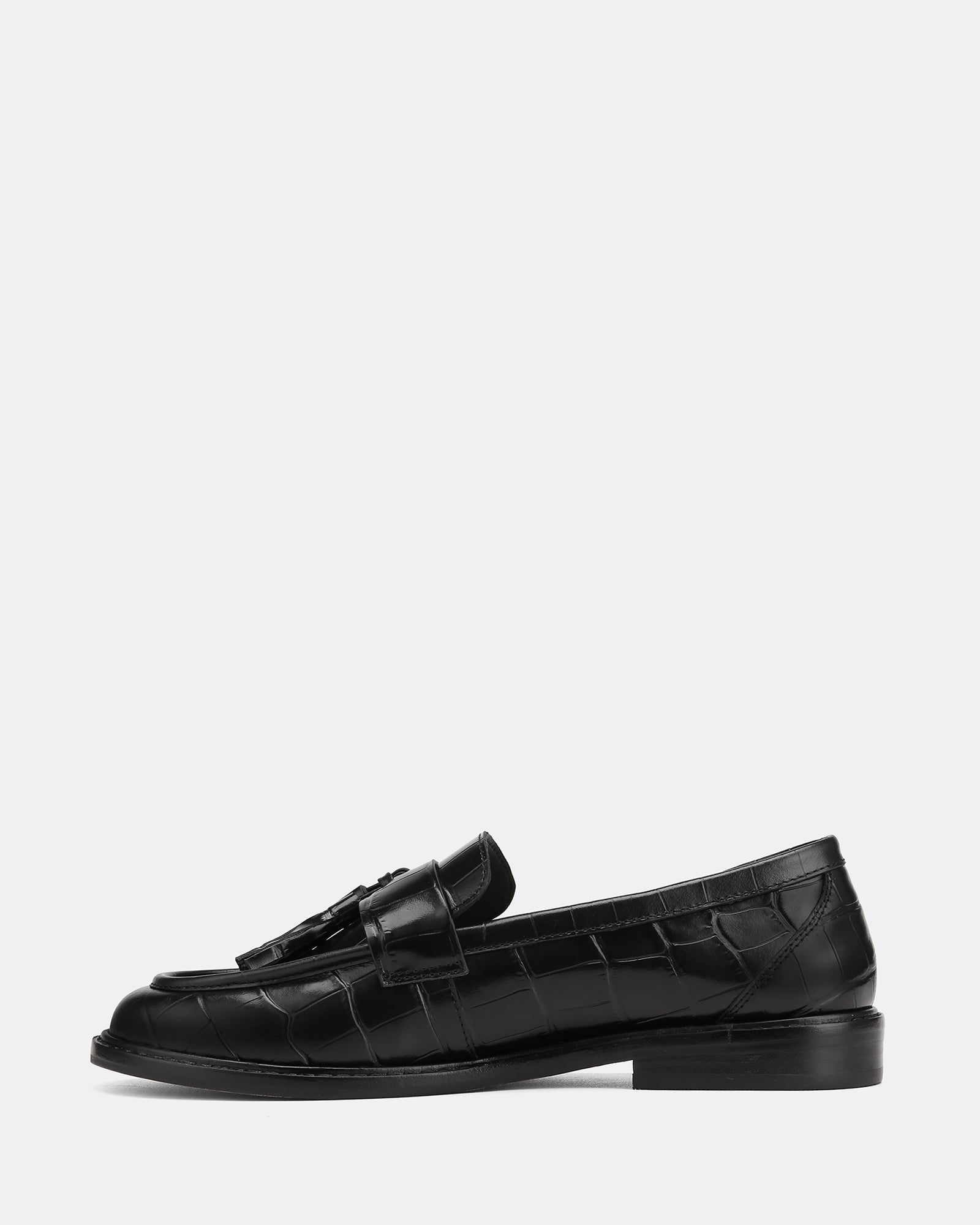 Evelyn Black Croc Embossed Leather Loafer