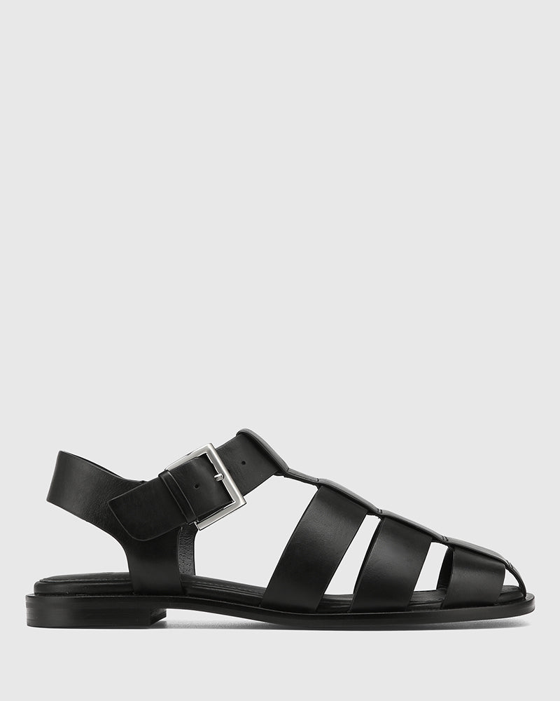 Ezria Black Leather Fisherman Sandal