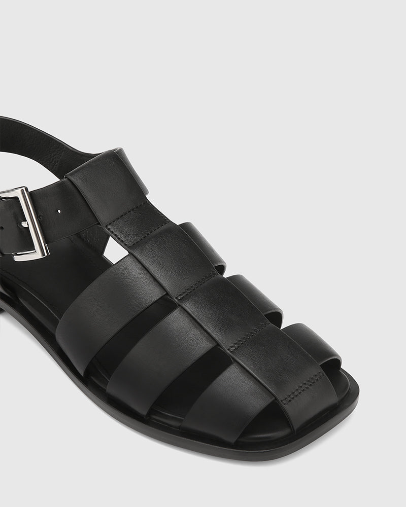 Ezria Black Leather Fisherman Sandal