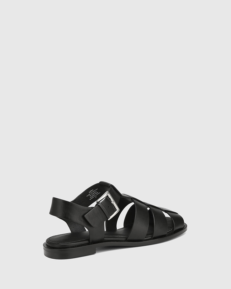 Ezria Black Leather Fisherman Sandal