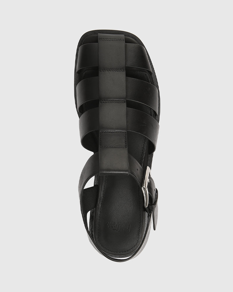 Ezria Black Leather Fisherman Sandal