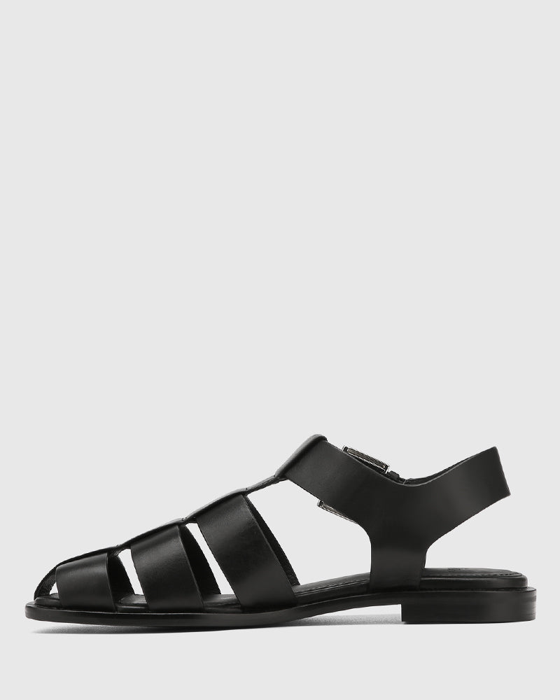 Ezria Black Leather Fisherman Sandal