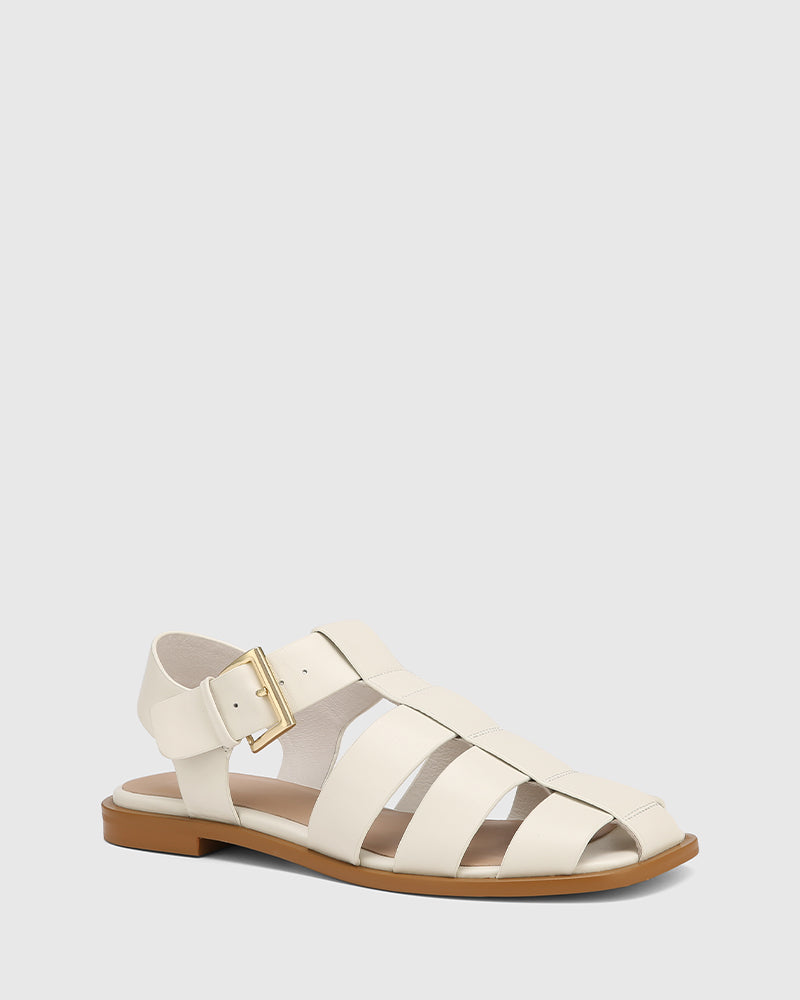 Ezria Off White Leather Fisherman Sandal