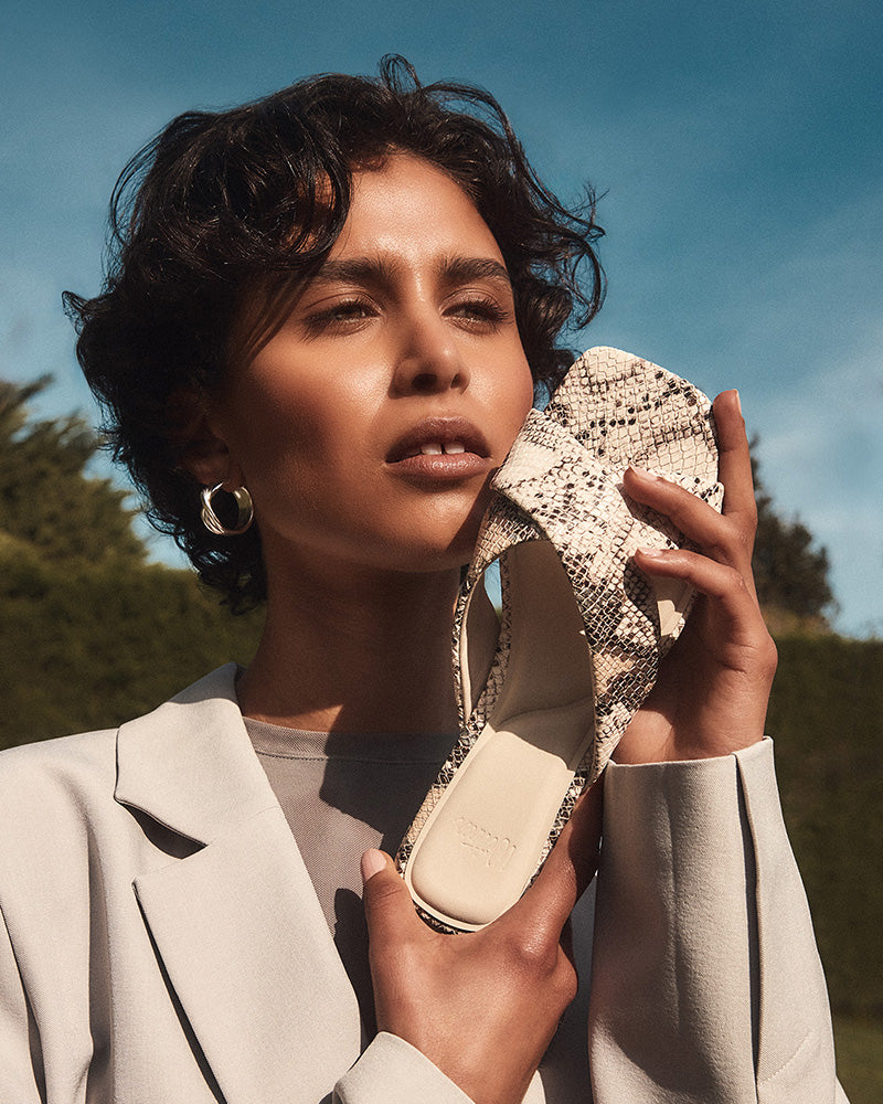 Elsa Ecru Multi Snake Print Leather Slide