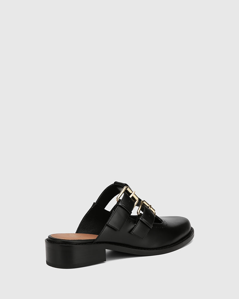 Finn Black Leather T-Bar Mule